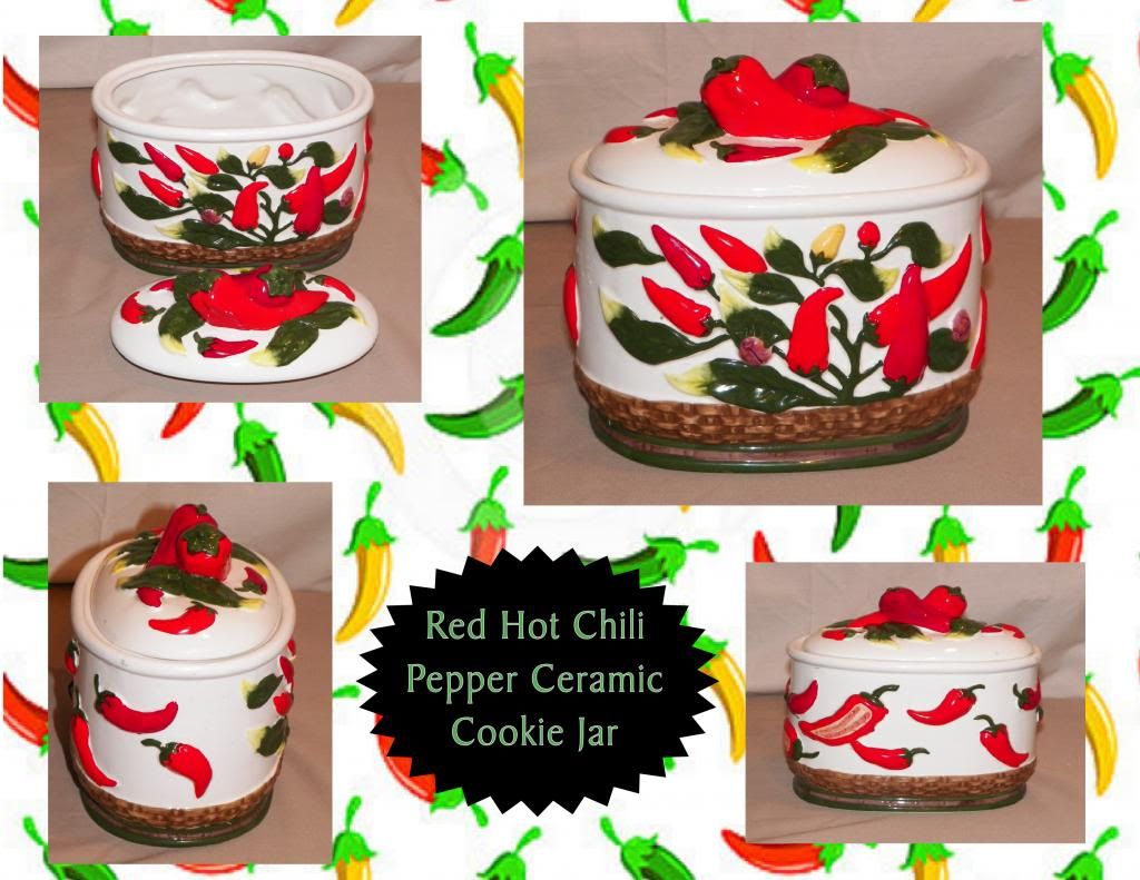 NEW RED HOT CHILI PEPPER CERAMIC KITCHEN COOKIE JAR HOLDER CANISTER