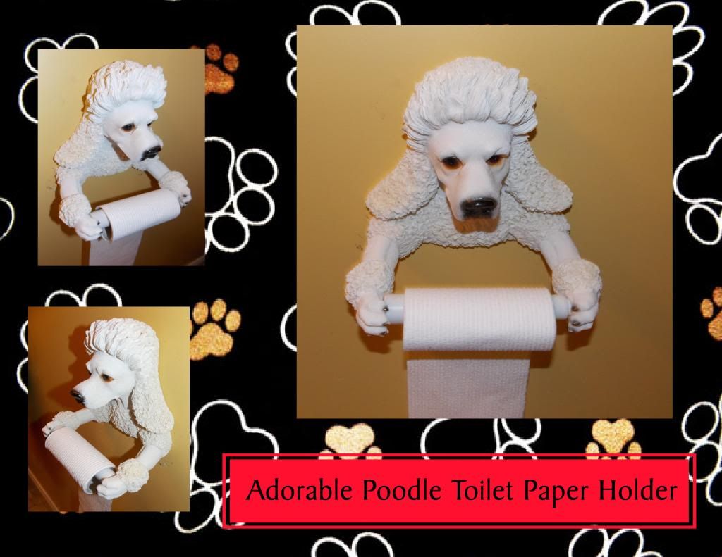 NEW POODLE DOG PUPPY BATHROOM TOILET PAPER HOLDER WALL HANGING FIGURE