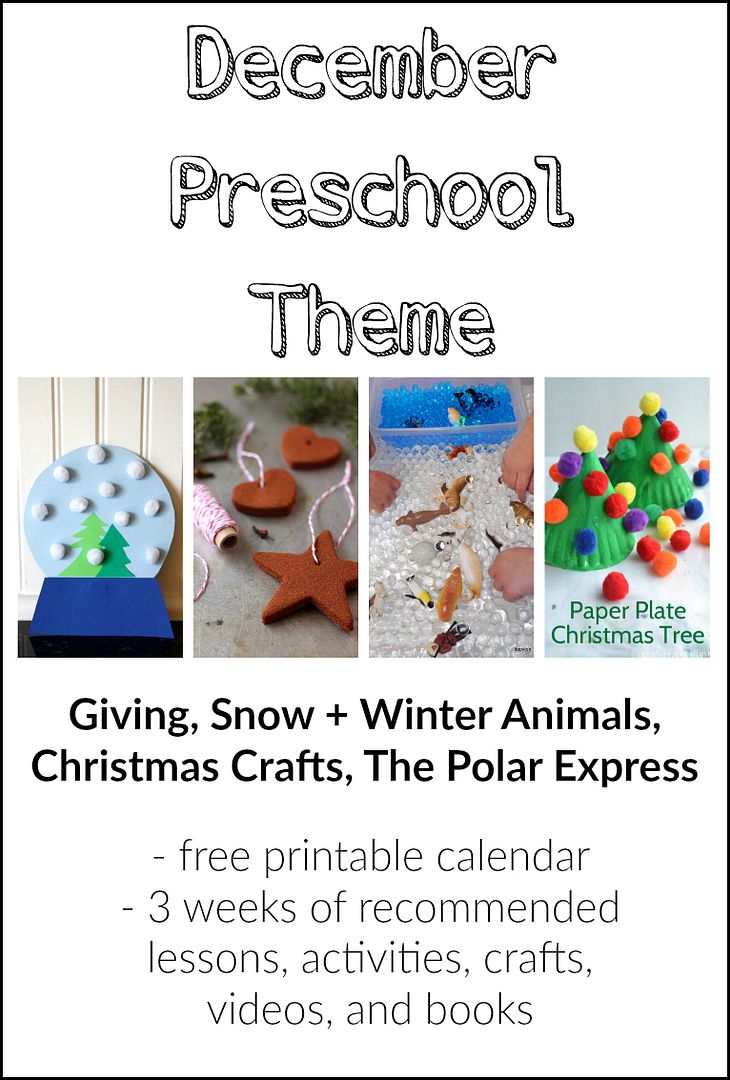 Our December preschool schedule - recommended lessons, activities, crafts, videos, and books. Also a free printable calendar for the month.