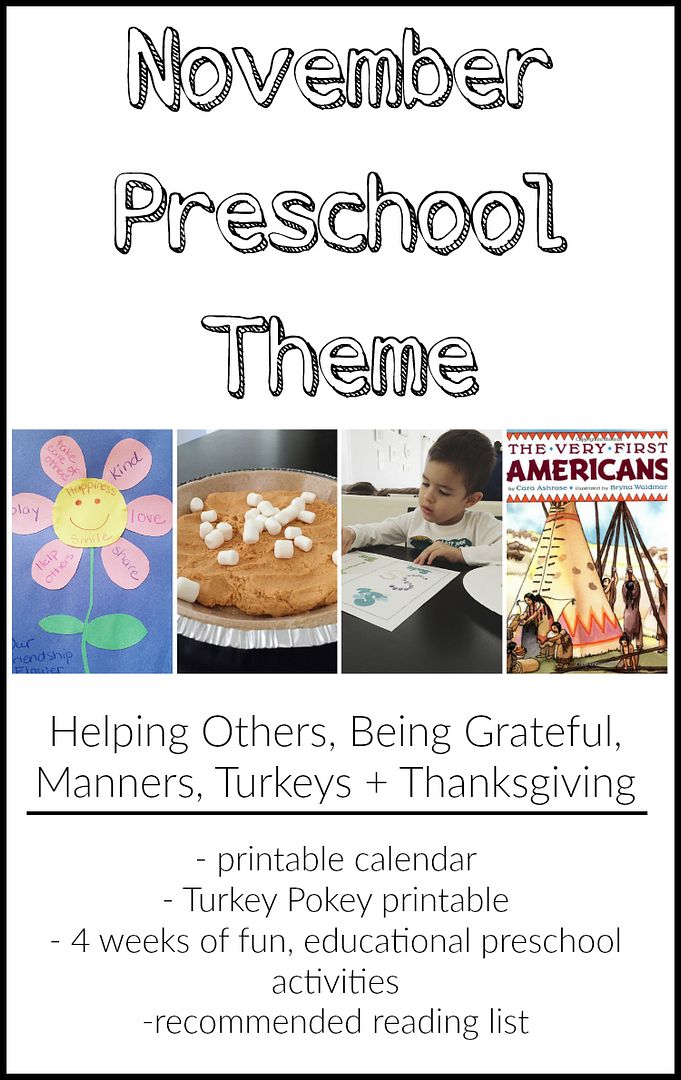 November Preschool Theme - 4 weeks of fun, educational preschool activities + free printable calendar 